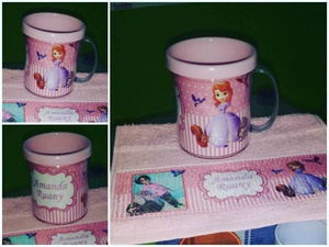 kit escolar caneca + toalhinha