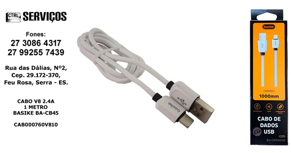 CABO V8 1M 2.4A BASIKE BA-CB45