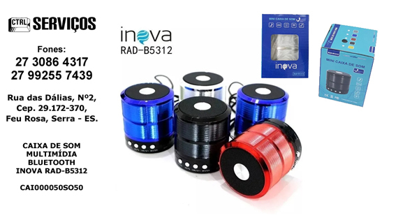 CAIXA DE SOM BLUETOOTH, RÁDIO FM E LEITOR DE CARTÃO INOVA RAD-B5312