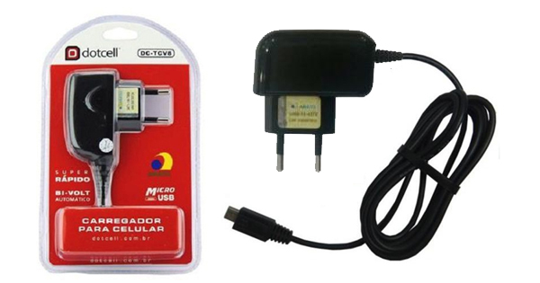 CARREGADOR DE CELULAR V8 1,0A DOTCELL DC-TCV8 COD:684910