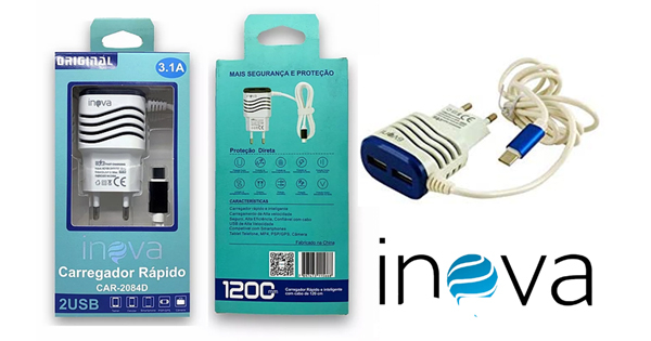 CARREGADOR DE CELULAR V8 3.1A + 2USB INOVA COD:684940