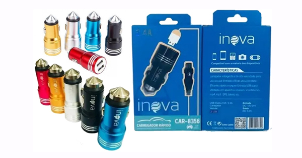 CARREGADOR DE CELULAR VEICULAR COM 1USB 2.4A + USB 3.4A INOVA CAR-G5156 COD:684975