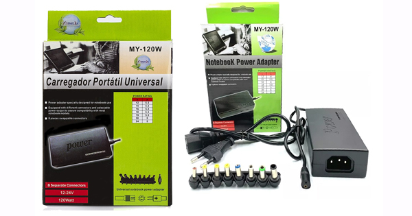 CARREGADOR UNIVERSAL PARA NOTEBOOK WEILE WL-805 COM 8 PINOS VERDE COD:685010