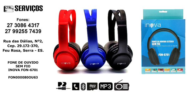 FONE DE OUVIDO BLUETOOTH INOVA FON-6701