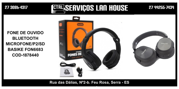 FONE DE OUVIDO BLUETOOTH SUPRA-AURICULAR COM MICROFONE, P2 E TF BASIKE BA-FON6683 COD-1878440