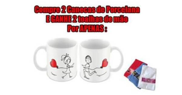 2 Canecas de Porcelona e 2 Toalhas de Mão