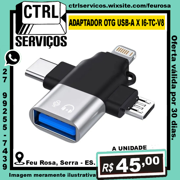 ADAPTADOR I6-TC-V8 X USBA MMMF OTG 3 EM 1 INOVA ZJT-30085