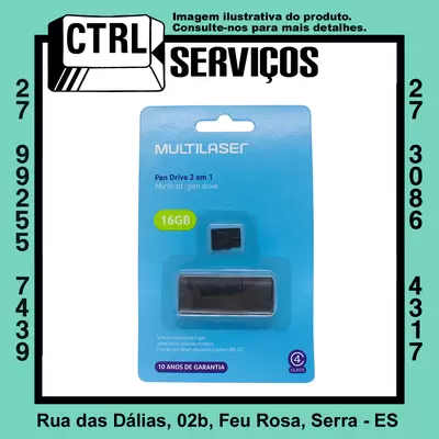 Cartão de memória micro sd 16gb classe 4 com adaptador usb Multilaser MC172 7899838852027