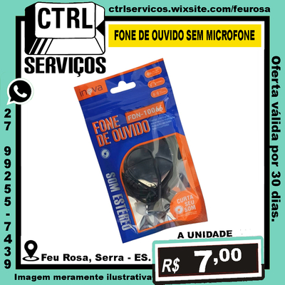 FONE DE OUVIDO INTRA AURICULAR SEM MICROFONE INOVA FON-10066
