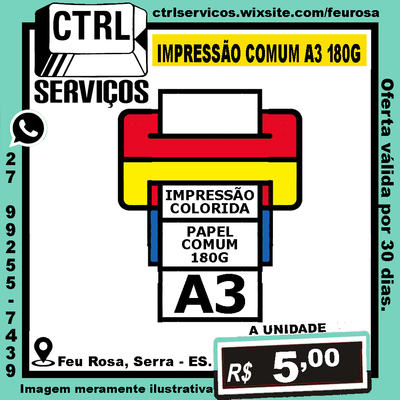 IMPRESSÃO COLORIDA PAPEL COMUM 180G A3