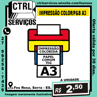 IMPRESSÃO COLORIDA PAPEL COMUM 75G A3