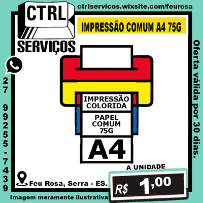IMPRESSÃO COLORIDA PAPEL COMUM 75G A4