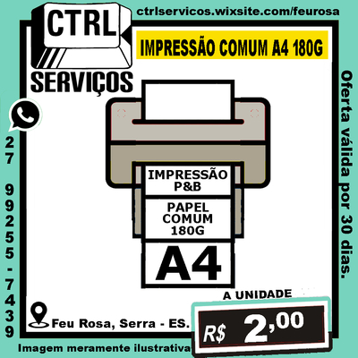 IMPRESSÃO P&B PAPEL COMUM 180G A4