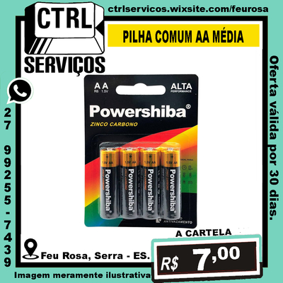 PILHA ZINCADA AA (MÉDIA) 4UN POWERSHIBA