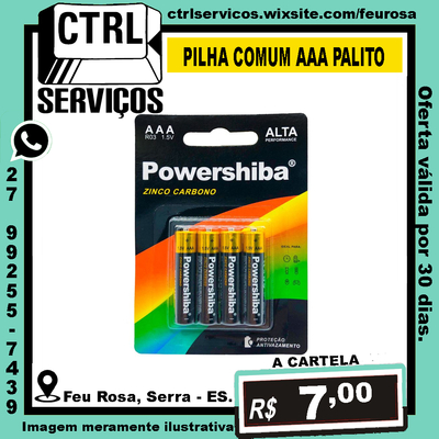 PILHA ZINCADA AAA (PALITO) 4UN POWERSHIBA