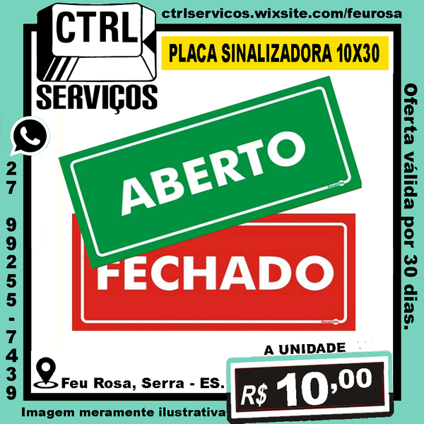 PLACA SINALIZADORA ABERTO X FECHADO 10x30