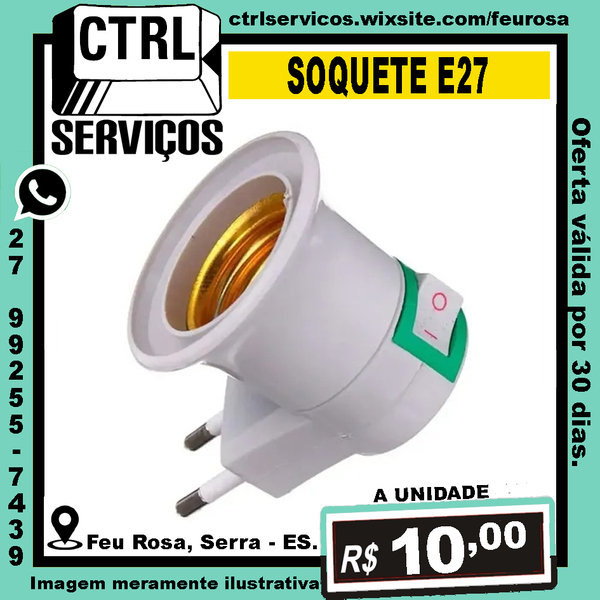 SOQUETE BOCAL E27 COM TOMADA e INTERRUPTOR