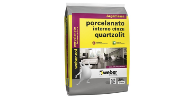 Argamassa para Porcelanato Interno Cinza 20 Kg Quartzolit