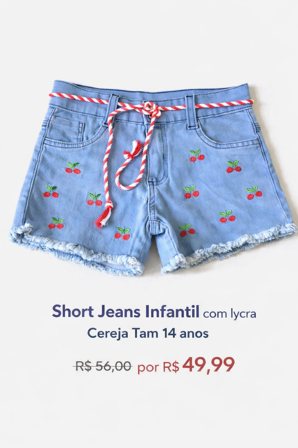 🍒 Short Jeans Infantil Com Lycra 🍒