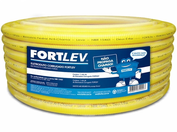 Eletroduto Corrugado 20mm Amarelo Rolo 50 m FORTLEV